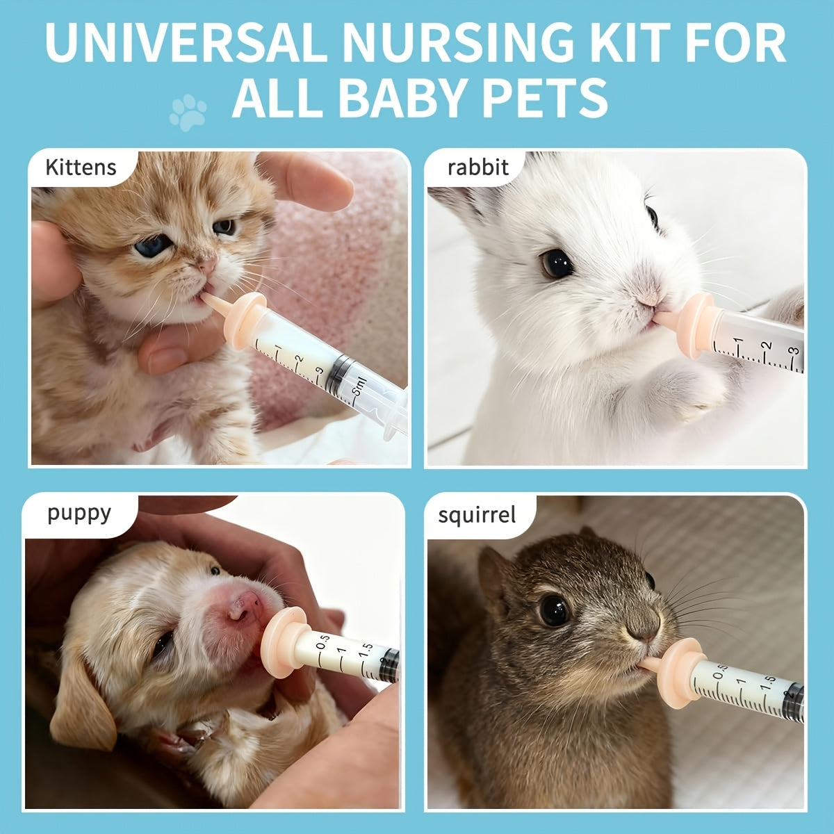Kit d'allaitement pour nouveau-nés de 11 pièces - Ensemble biberon pour chatons et chiots avec tétines de rechange et brosses de nettoyage, fournitures d'alimentation néonatales pour bébés chatons, chiots, écureuils et petits animaux