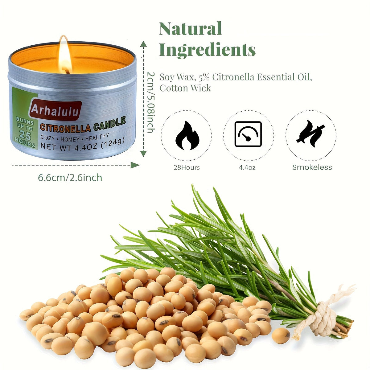 Lot de 6 bougies à la citronnelle pour extérieur, 125 g chacune, 150 heures de combustion, répulsif naturel anti-moustiques pour terrasse, camping, barbecue, jardin, fête, véranda, décoration de maison, cadeau