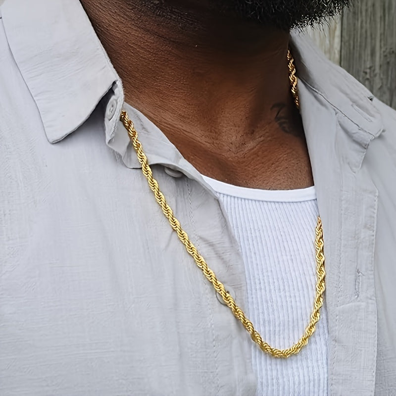 Collier chaîne torsadée plaqué or 18 carats sur argent sterling 925 – Chaîne unisexe élégante style hip-hop, 20"/22"/24", coffret cadeau pour Noël et la fête des mères