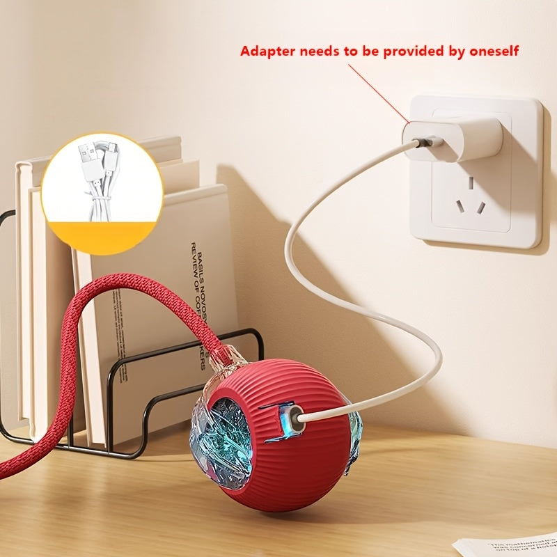 Balle jouet électrique pour chat avec queue en corde - Souris robot roulante auto-rotative rechargeable par USB pour chats et chatons d'intérieur, jouet de chasse interactif automatique pour toutes les races de chats, cadeau anti-ennui pour animaux