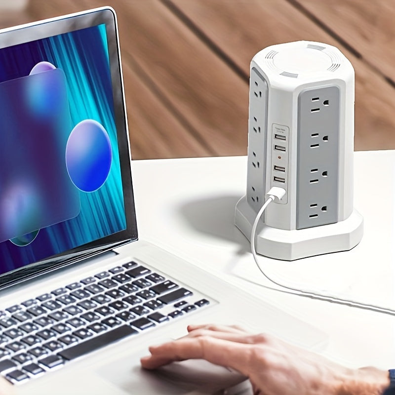 Tour multiprise, 16 prises CA, 5 ports USB, USB-C PD 20W, parafoudre 1500J, prise plate, rallonge de bureau