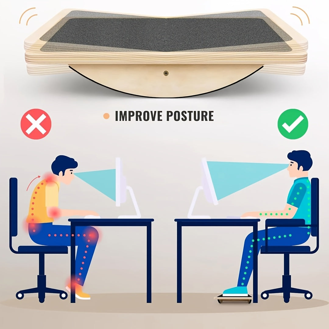 Plateforme d'équilibre pour adultes - Planche oscillante en bois antidérapante pour le renforcement musculaire, la kinésithérapie, le bureau debout et l'entraînement à l'équilibre, supporte jusqu'à 158 kg