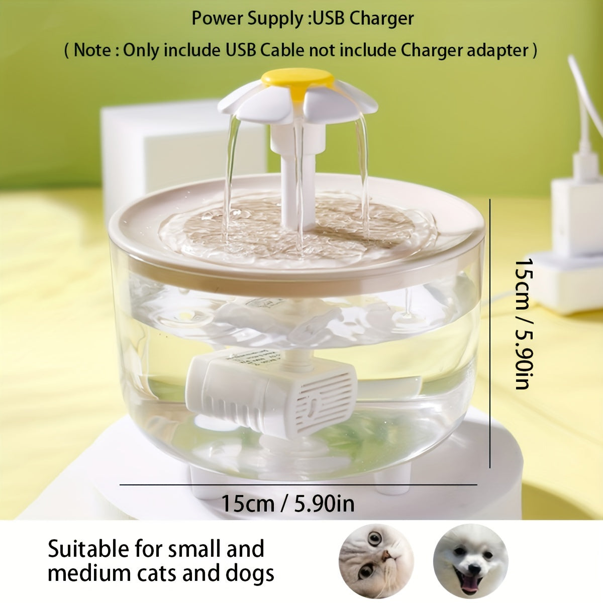 Fontaine à eau pour animaux 1,5 L, silencieuse, alimentée par USB, sans BPA - Fontaine automatique pour chats et petits animaux, facile à nettoyer, sans pile, distributeur d'eau filtrée fraîche en continu