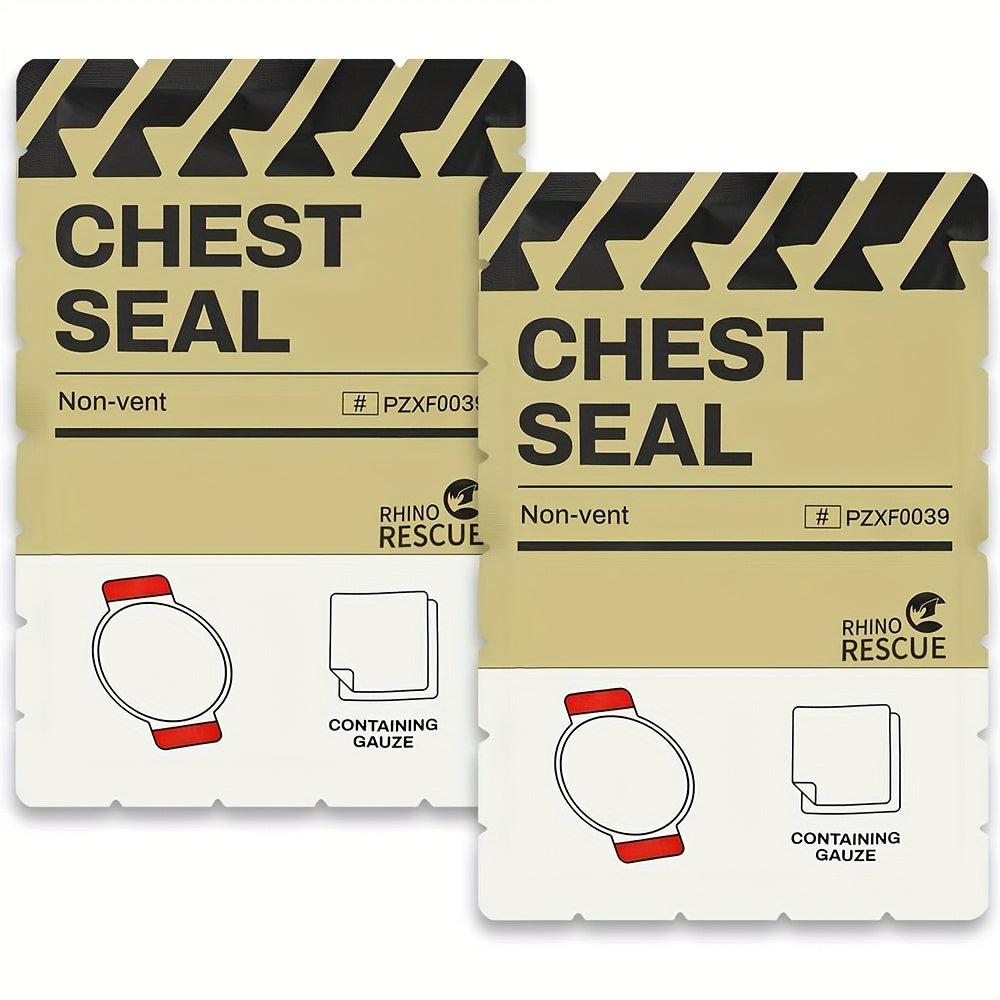 Pansement thoracique d'urgence non ventilé RHINO RESCUE – Fourniture médicale IFAK portable pour plaies thoraciques aspirantes, nylon PA, éligible FSA/HSA, jaune