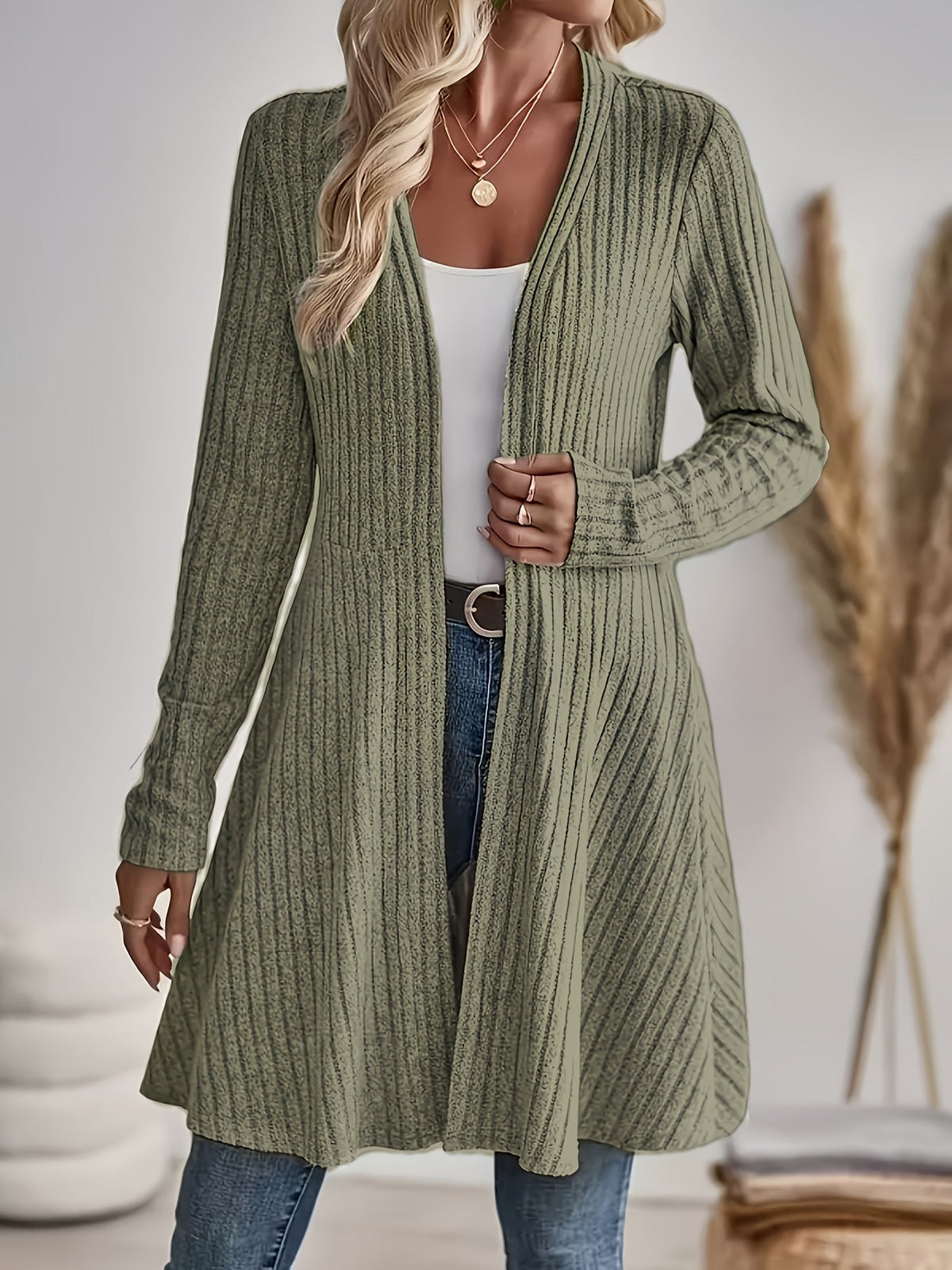 Gilet ouvert pour femme, cardigan en maille à manches longues, couleur unie, veste décontractée idéale pour la superposition, printemps automne S M L XL XXL