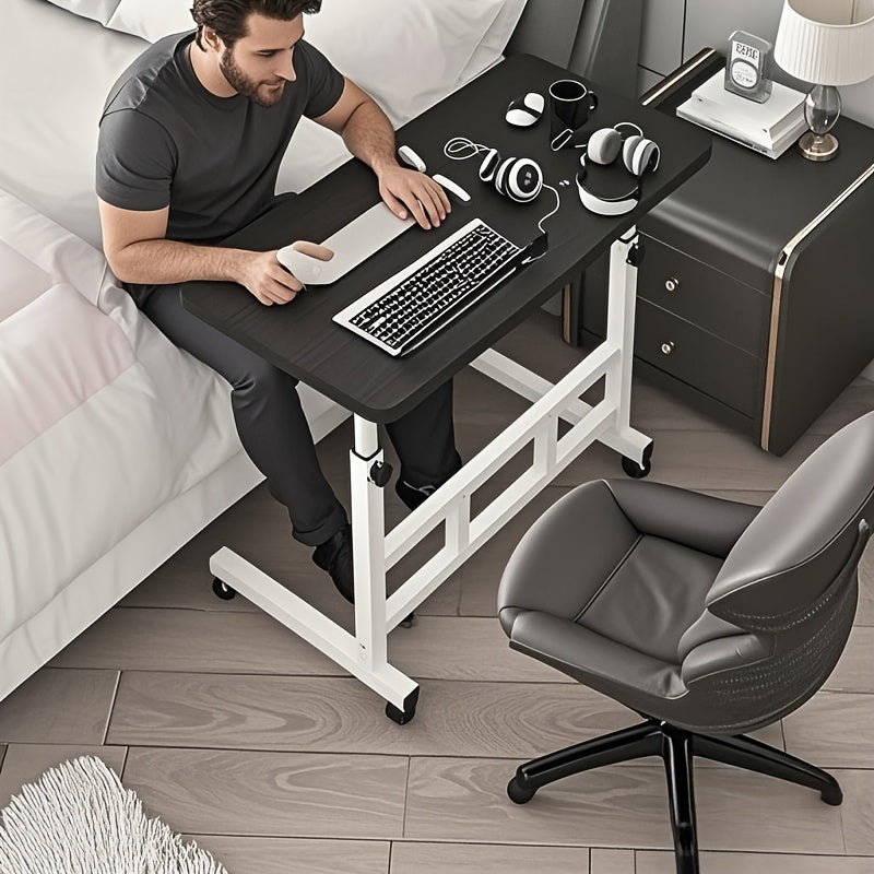 Bureau pliant à roulettes à 3 niveaux, hauteur réglable, plateau extensible, étagère de rangement pour ordinateur portable, bureau à domicile, chambre, salon, table d'ordinateur