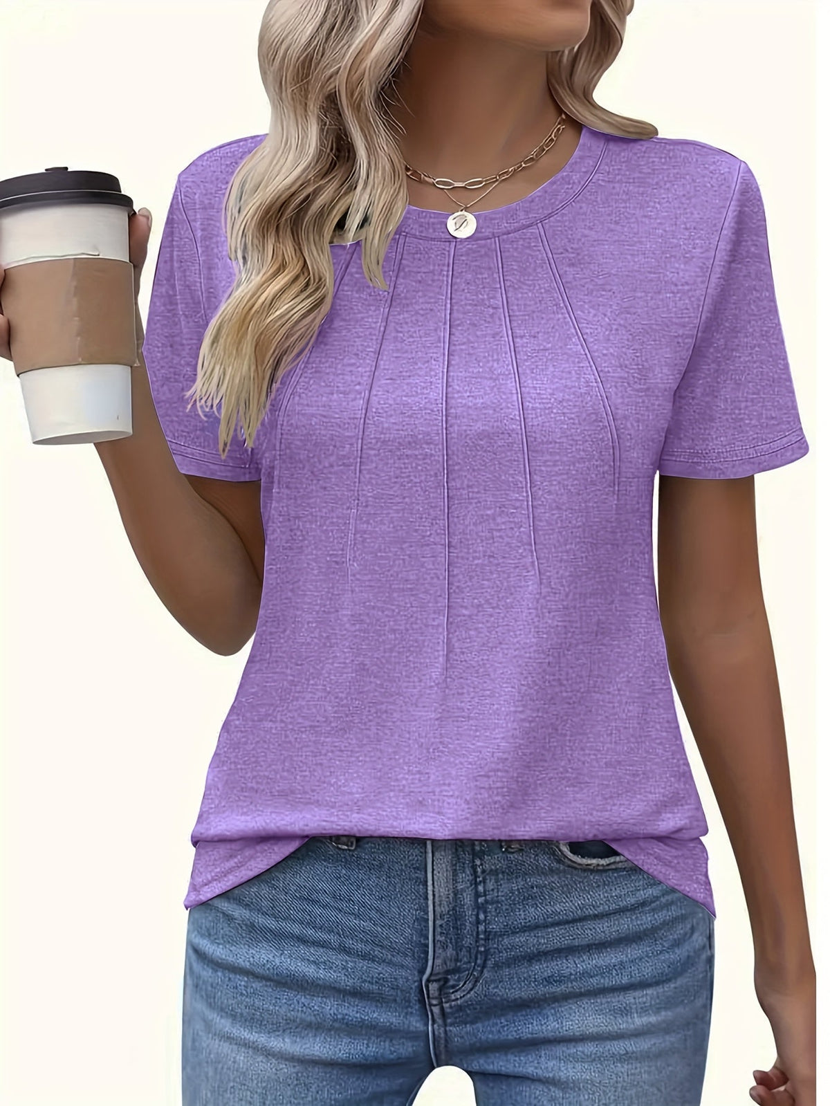 T-shirt décontracté pour femme, couleur unie, col rond, manches courtes, coupe ample et décontractée, micro-extensible, haut d'été léger, lavable en machine, S M L XL XXL