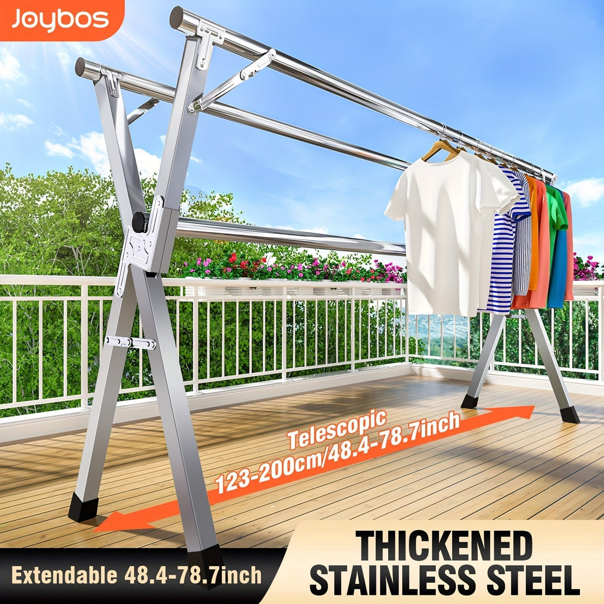 Séchoir à linge en acier inoxydable, 160 cm et 200 cm, rétractable, pliable et robuste, étendoir à linge intérieur/extérieur repliable avec longueur réglable pour balcon, chambre et buanderie