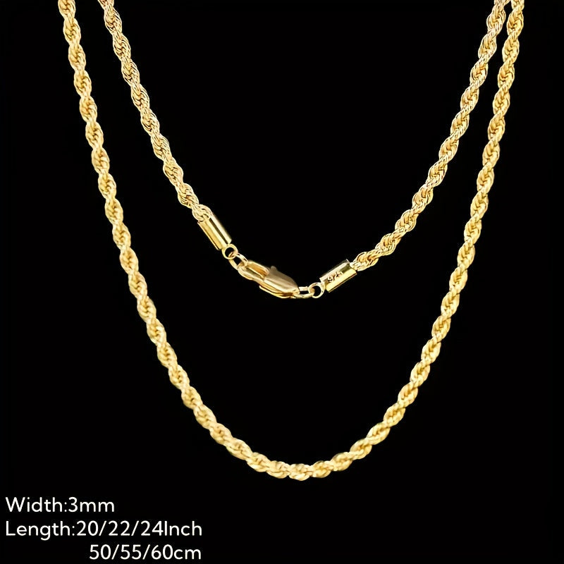 Collier chaîne torsadée plaqué or 18 carats sur argent sterling 925 – Chaîne unisexe élégante style hip-hop, 20"/22"/24", coffret cadeau pour Noël et la fête des mères