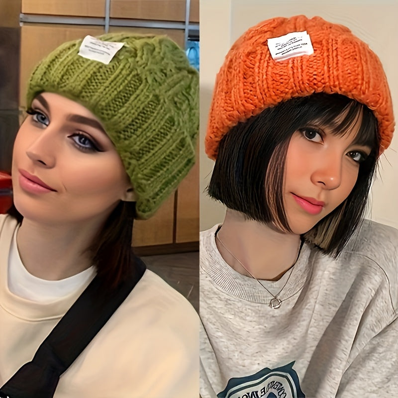 Lot de 2 bonnets d'hiver en tricot pour femmes et hommes, bonnets chauds à grosses mailles torsadées aux couleurs bonbon avec protection des oreilles, bonnet souple et ample pour l'extérieur et la ville par temps froid