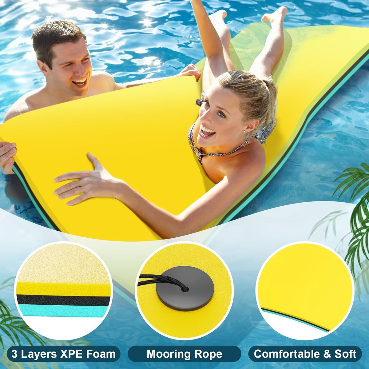 Tapis flottant pour lac 11 pi et 19,8 pi – Lily Pad flottant en mousse XPE indéchirable à 3 couches pour adultes, tapis flottant portable et enroulable pour la natation, la détente et les loisirs aquatiques