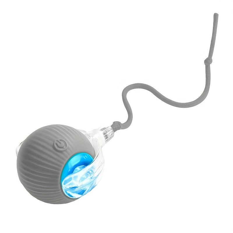 Balle jouet électrique pour chat avec queue en corde - Souris robot roulante auto-rotative rechargeable par USB pour chats et chatons d'intérieur, jouet de chasse interactif automatique pour toutes les races de chats, cadeau anti-ennui pour animaux