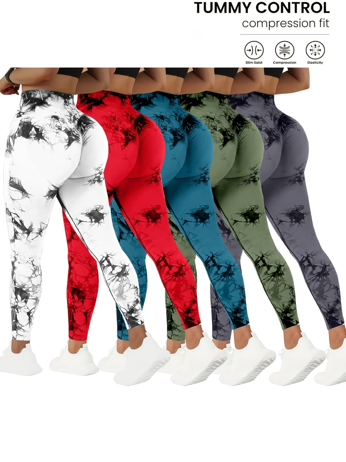 Lot de 5 pantalons de yoga taille haute pour femmes avec contrôle du ventre, leggings de fitness tie-dye extensibles, collants de course à pied, pantalons d'entraînement galbants, vêtements de sport toutes saisons en différentes couleurs