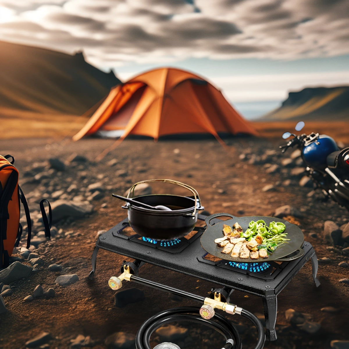 Réchaud de camping portable au propane à 1 ou 2 brûleurs - Réchaud à gaz d'extérieur avec régulateur et tuyau certifiés CSA pour le camping, le barbecue, le brassage maison, la friture de dinde et la cuisine de patio