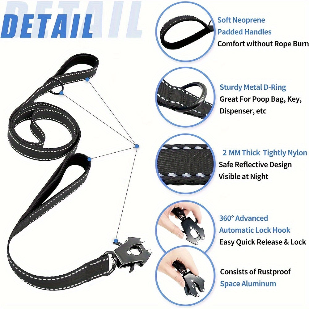 Laisse pour chien robuste de 1,8 m avec double poignée et mousqueton tactique – Laisse de dressage en corde réfléchissante avec attache rapide verrouillable pour chiens moyens et grands, 11 couleurs disponibles
