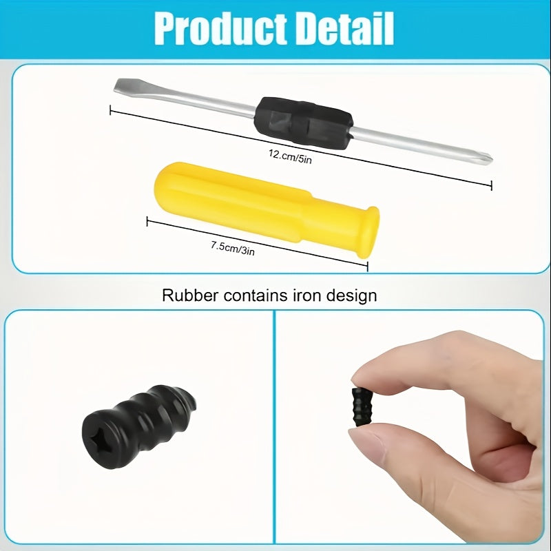 Kit de réparation de pneus 101 pièces, outils de crevaison avec clous en caoutchouc et tournevis – Solution d'urgence pour pneus tubeless de voiture, moto, camion, SUV, VTT