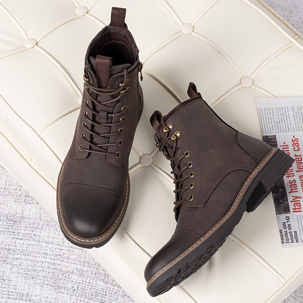 Bottes Chukka de moto pour homme – Bottines de ville en cuir véritable à lacets et fermeture éclair avec semelle antidérapante, bout renforcé, semelle intérieure rembourrée respirante, noir et marron | Velora