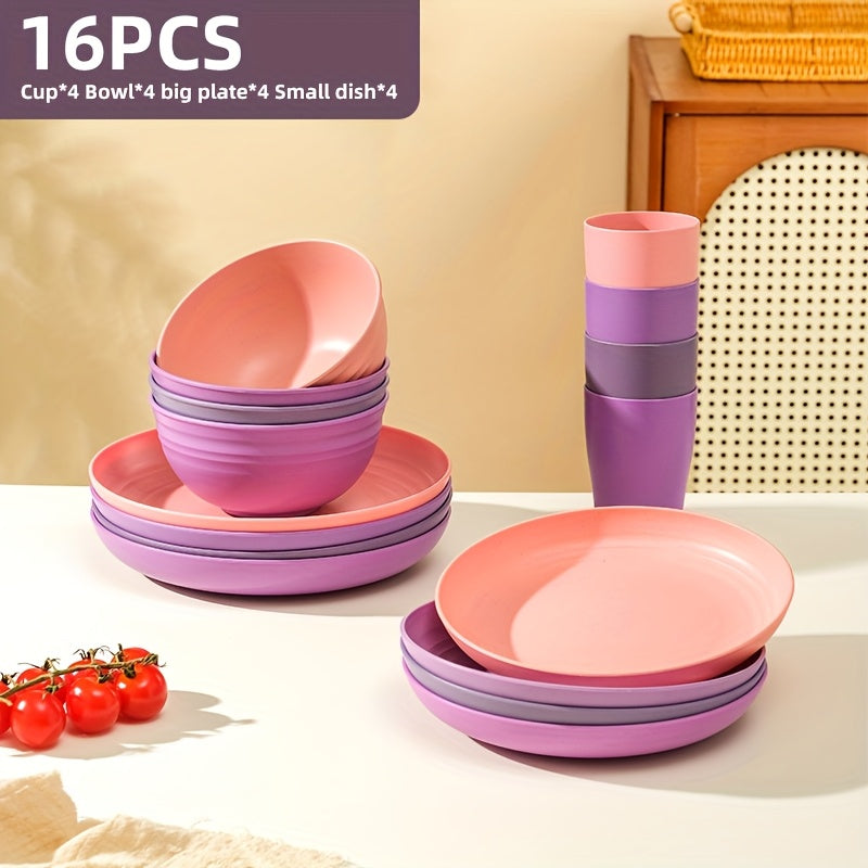 Black Wheat Straw Tableware Set β 16/32 Piece Unbreakable Eco-Friendly Plates Dessert Plates Bowls & Cups for 4-8 People, Outdoor Camping Party Wedding Halloween Kitchen Accessories