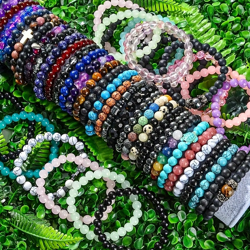 Lot de 30 bracelets bohèmes en perles de verre pour femmes et hommes – Bracelets extensibles multicolores empilables, bijoux bohèmes pour le quotidien, cadeau pour toutes les saisons