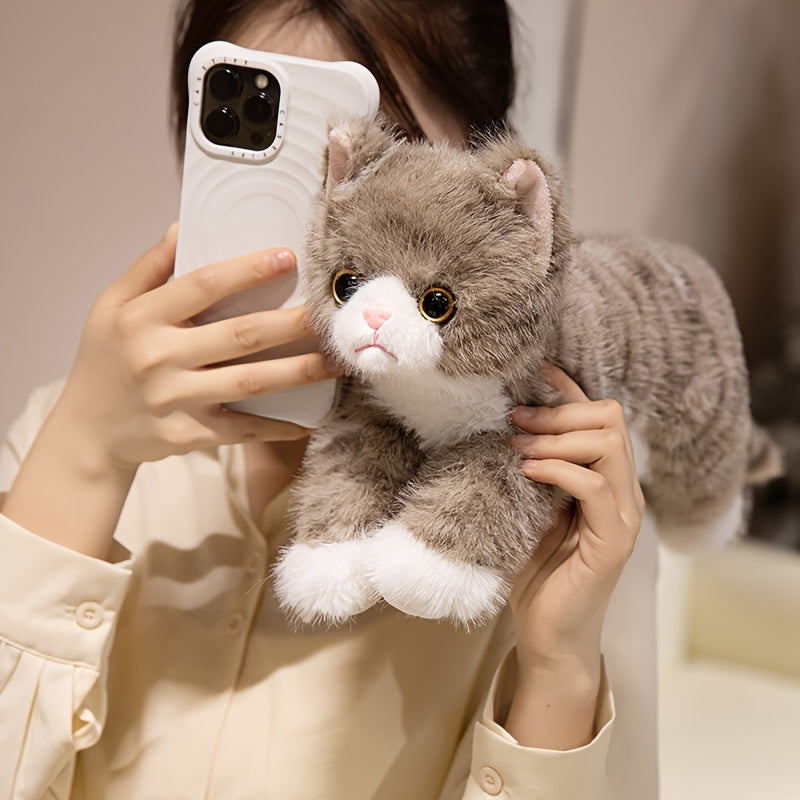 Peluche chat réaliste - adorable chaton en peluche pour enfants, poupée en peluche douce et réaliste disponible en 6 couleurs (marron, gris, orange, noir, noir et blanc, blanc), cadeau pour garçons et filles de tous âges