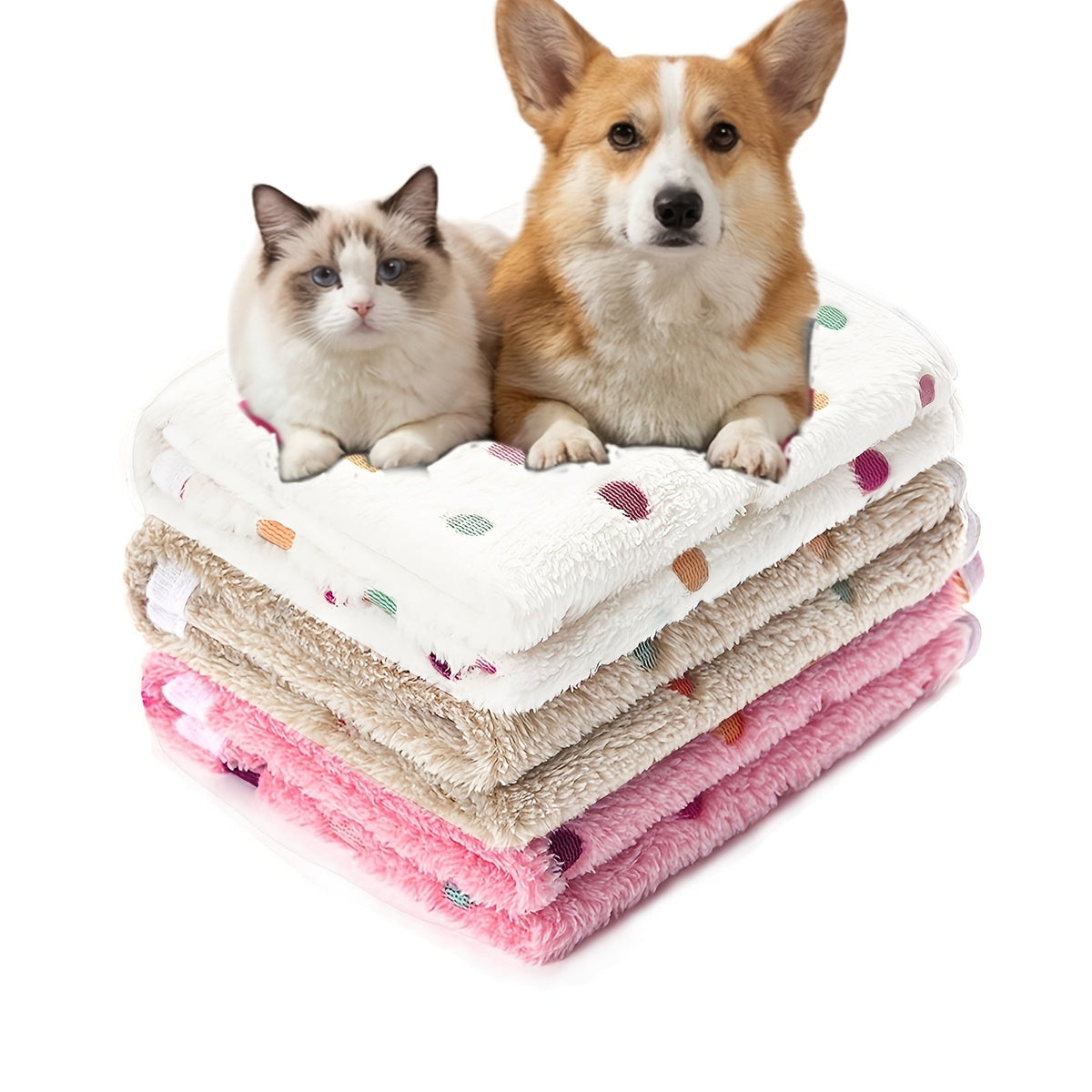 Lot de 3 couvertures en polaire pour chiens, chats et chiots – Plaid en flanelle super doux, duveteux et résistant, motifs pattes marron, rose et blanc, lavable en machine, serviette de séchage pour animaux incluse
