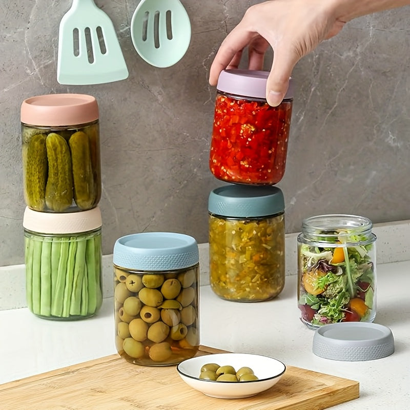 Lot de 6 bocaux Mason en verre de 475 ml avec couvercles hermétiques – Récipients à large ouverture pour avoine de nuit, bocaux de conservation pour préparation de repas, yaourt, salade, snacks, épices, sucre – Ensemble de rangement de cuisine sans BPA