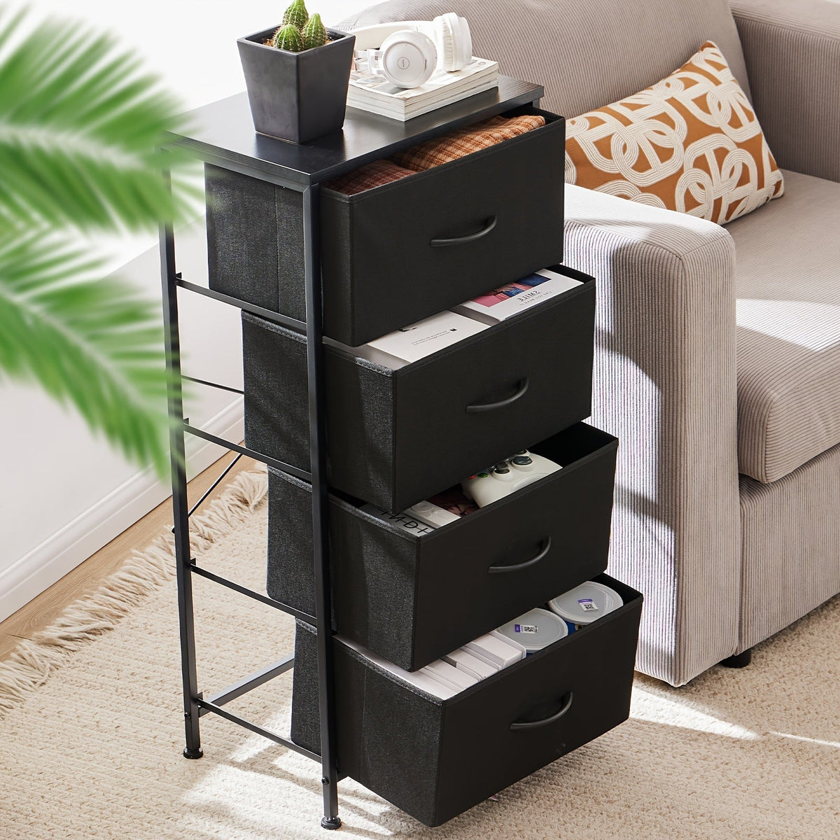Meuble à tiroirs avec cadre en métal et dessus en bois massif – Organisateur de rangement pour bureau à domicile, 2 à 10 tiroirs, assemblage requis – Blanc, gris, noir, brun rustique – Caisson de rangement pour chambre, salon et bureau