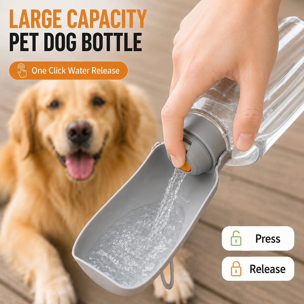 Gourde portable pour animaux avec dragonne, distributeur 2-en-1 d'eau et de nourriture anti-fuite pour chiens et chats - Gobelet de voyage compact pour promenades, randonnées et camping - Gourde légère pour chiens et chats