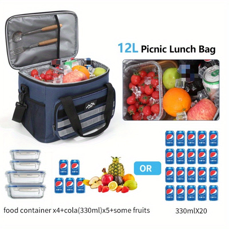 Sac isotherme grande capacité, étanche et portable pour pique-nique, camping, plage et déjeuner, sac isotherme souple et résistant avec isolation épaisse - Noir, bleu marine, gris, kaki