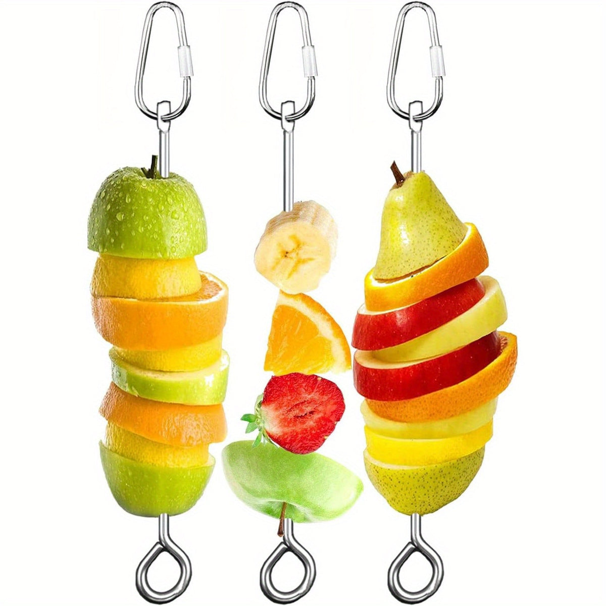 Brochette en acier inoxydable pour fruits et légumes - Distributeur de nourriture pour cage d'oiseau - Jouet de recherche de nourriture avec mousqueton pour perruche, calopsitte, conure, ara - Accessoire de nourrissage pour cage d'oiseau, 25 cm