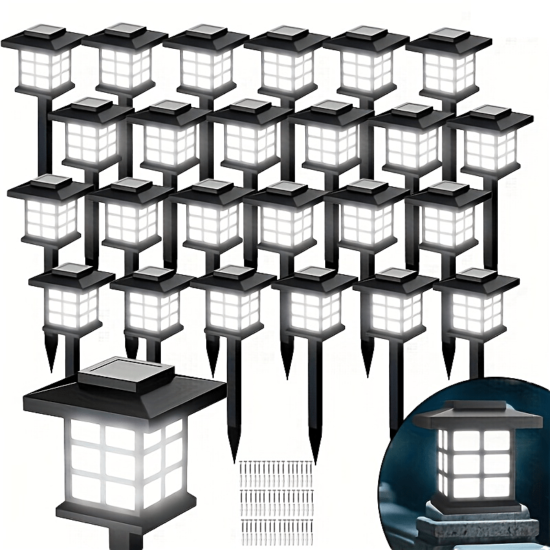 Lot de 6/12/24 lampes solaires d'extérieur pour jardin, étanches IP44 | Éclairage paysager LED blanc chaud/multicolore pour allée, cour, terrasse et décoration de fête – Marche/arrêt automatique