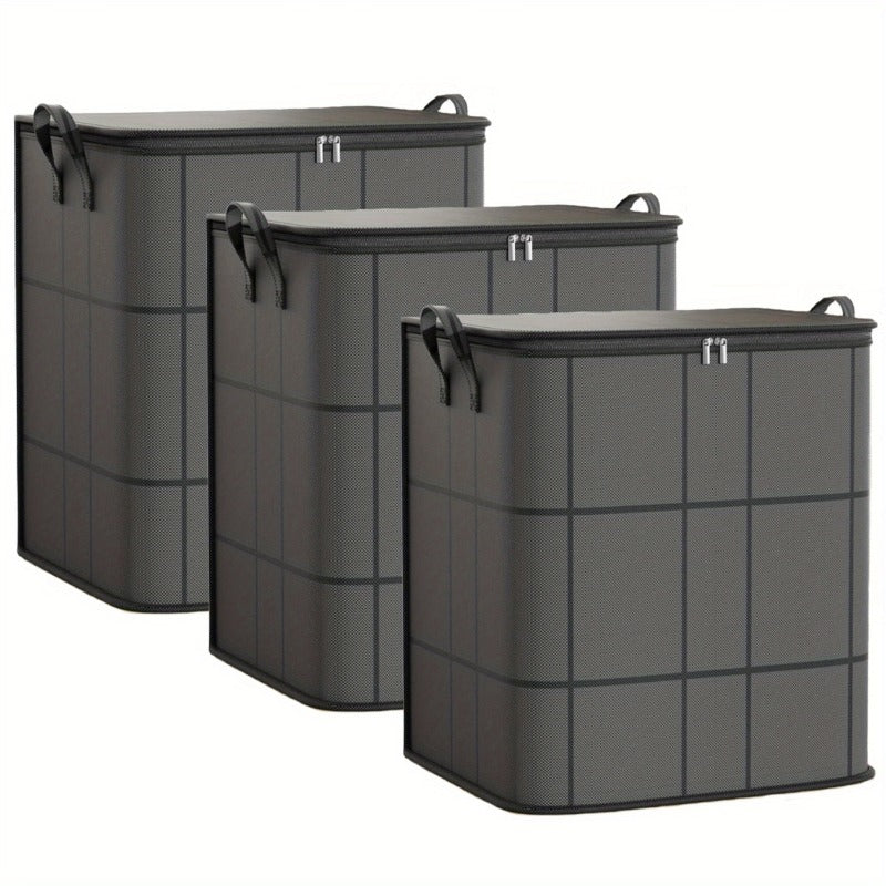 Sacs de rangement pliables pour vêtements, lot de 3 grands bacs organisateurs de placard avec poignées renforcées et fermetures éclair robustes pour vêtements, couvertures, couettes et rangement sous le lit