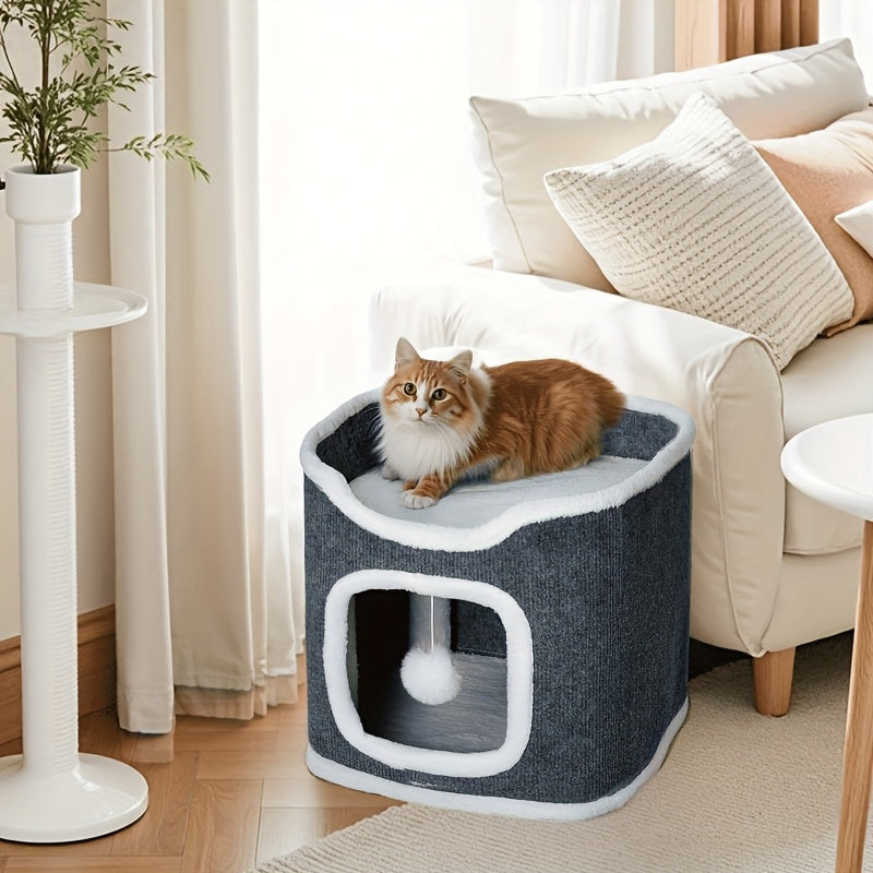 Arbre à chat pliable multi-niveaux pour chats d'intérieur – Griffoir, perchoir confortable, niche avec balle suspendue, refuge, panier douillet, options 1/3/4 étages