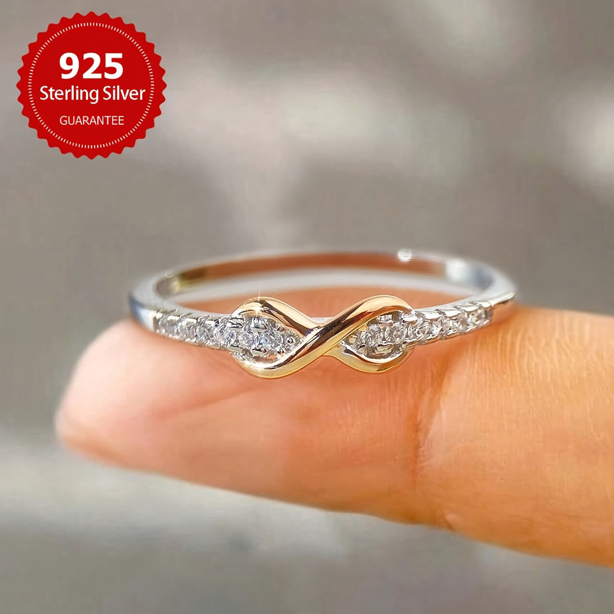 Bague « 8 chanceux » pour femme en argent sterling 925 – Incrustation de zircone cubique, design bicolore, anneau empilable élégant, tailles 5-10, bijou raffiné pour mariage et cadeau