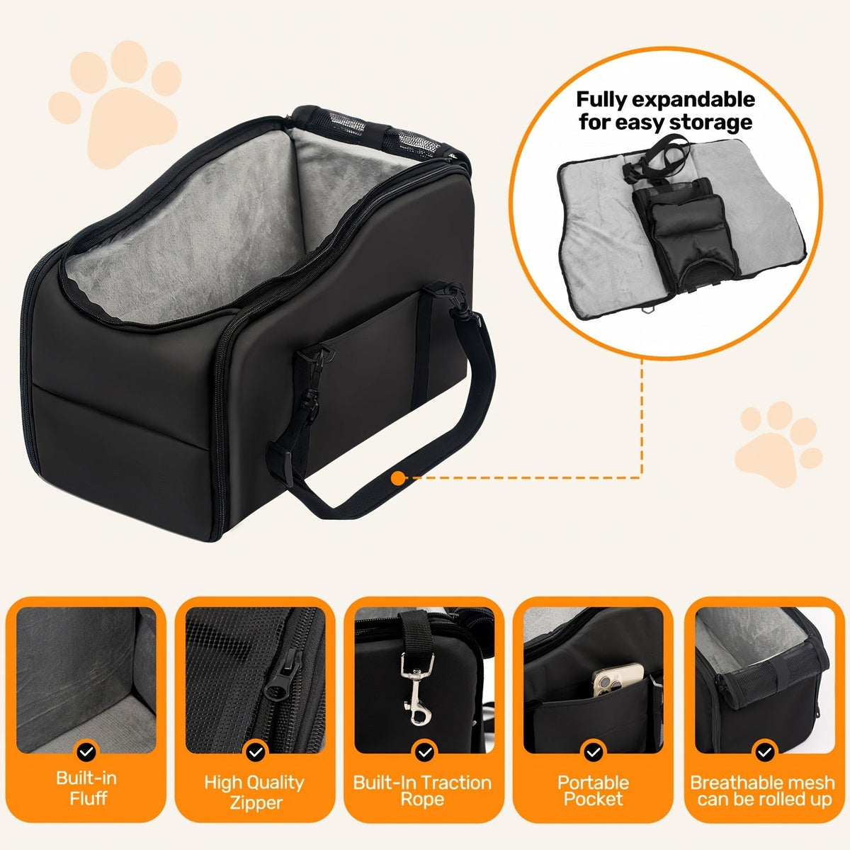 Siège auto rehausseur pour animaux avec harnais de sécurité – Coussin de transport pour chiens et chats pour console centrale, lit de voyage portable, construction robuste facile à nettoyer, plusieurs coloris