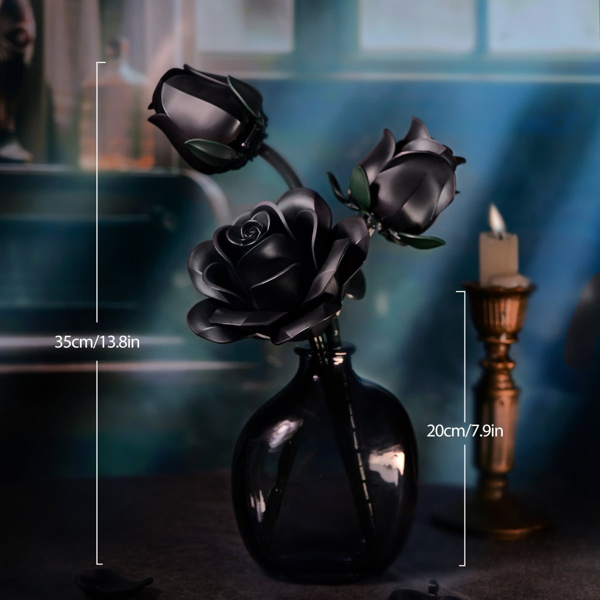 Ensemble de briques de construction 3D Rose noire gothique 152 pièces, kit de modèle d'exposition de bouquet de fleurs artificielles, trois roses noires, cadeau unique pour adultes, adolescents, Saint-Valentin, anniversaire, Halloween, Noël
