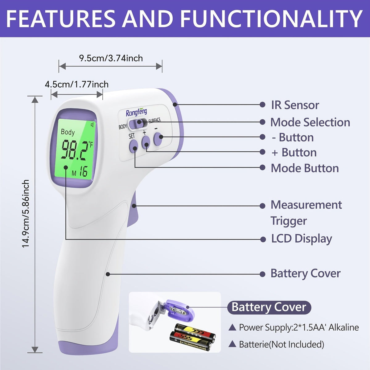 Thermomètre frontal sans contact pour adultes et enfants – Thermomètre infrarouge numérique avec alarme de fièvre, écran rétroéclairé 3 couleurs, 28 mémoires, résultats rapides et précis pour tous les âges