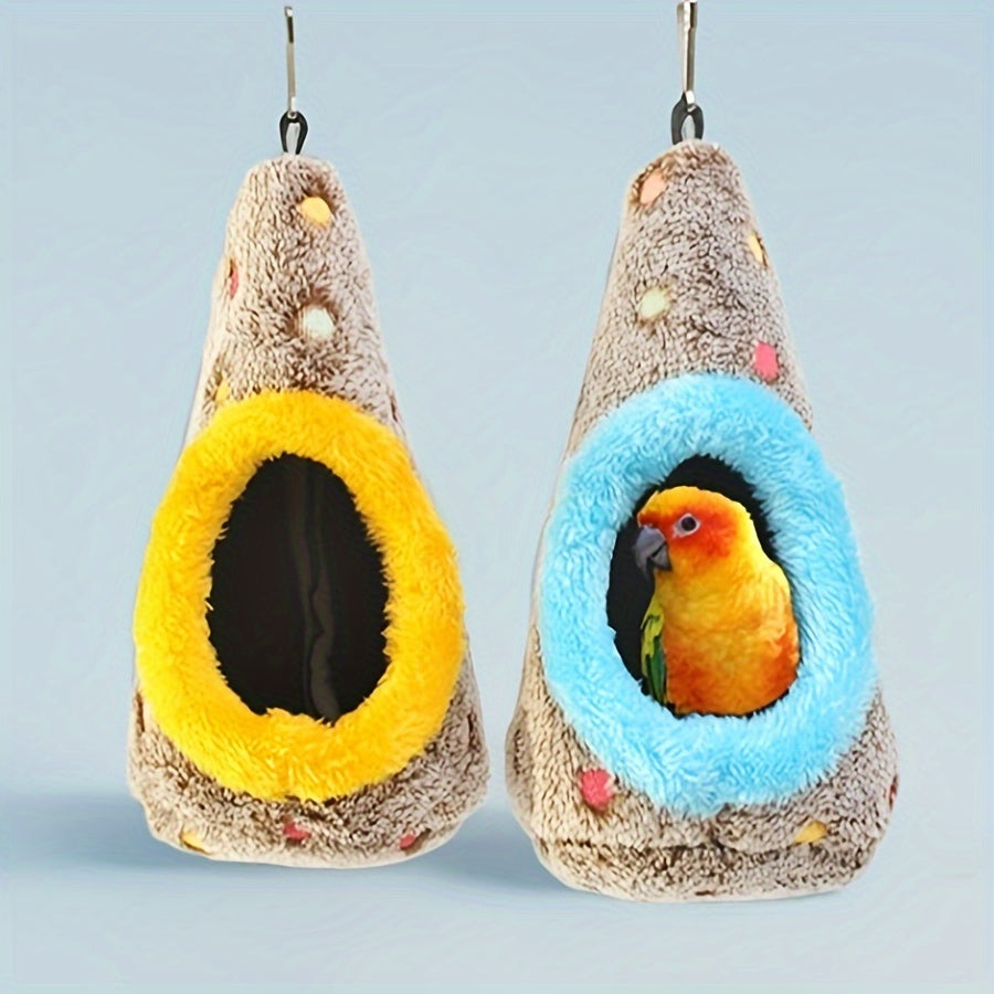Nid d'oiseau suspendu en forme d'œuf - Nid de perroquet fermé et chaud pour cage à oiseaux pour calopsittes, inséparables, perruches - Abri douillet pour le sommeil des oiseaux, aucune pile requise, bleu/jaune