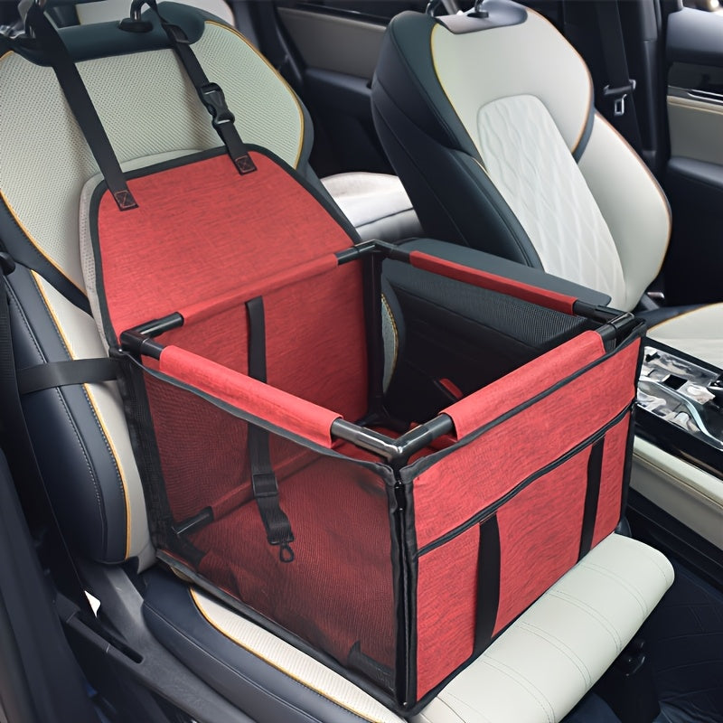 Panier de sécurité pour siège auto pour chiens petits et moyens - Siège rehausseur pour animaux de compagnie de haute qualité avec coussin doux, panier sécurisé pour chien en voiture, 7 couleurs : marron, gris, gris, cramoisi, bleu marine, bleu, rayé