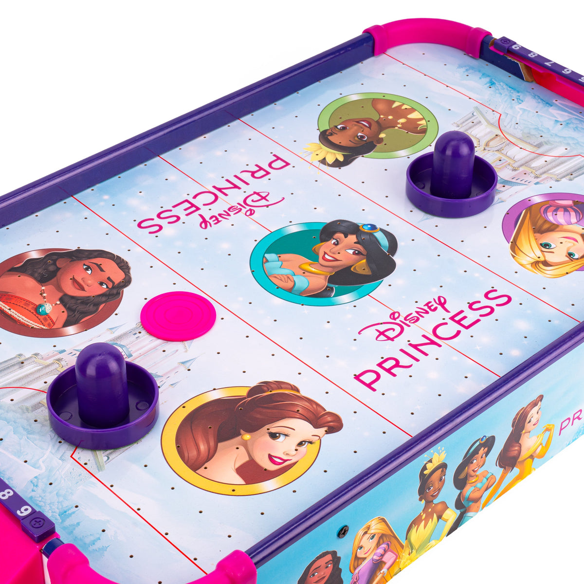 Table de hockey sur air électronique sous licence officielle Disney Princess – Surface de jeu en bois lisse, compteurs de points manuels, jeu amusant pour enfants pour salle de jeux, cadeau d'anniversaire et de vacances