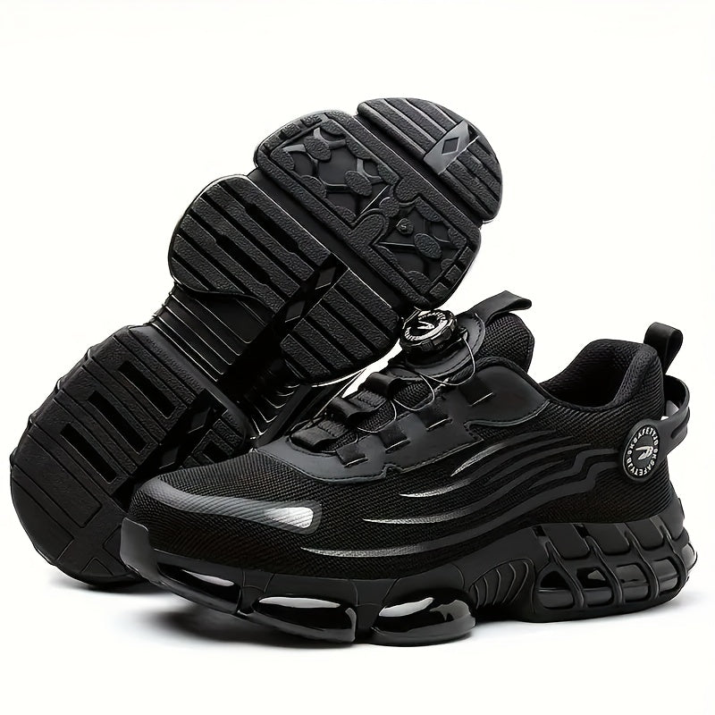 Chaussures de travail respirantes pour hommes – Chaussures de sécurité durables avec bandes réfléchissantes, semelle légère et amortissante pour l'industrie, la construction et un usage quotidien, disponibles en noir et gris, tailles US 6 à 11