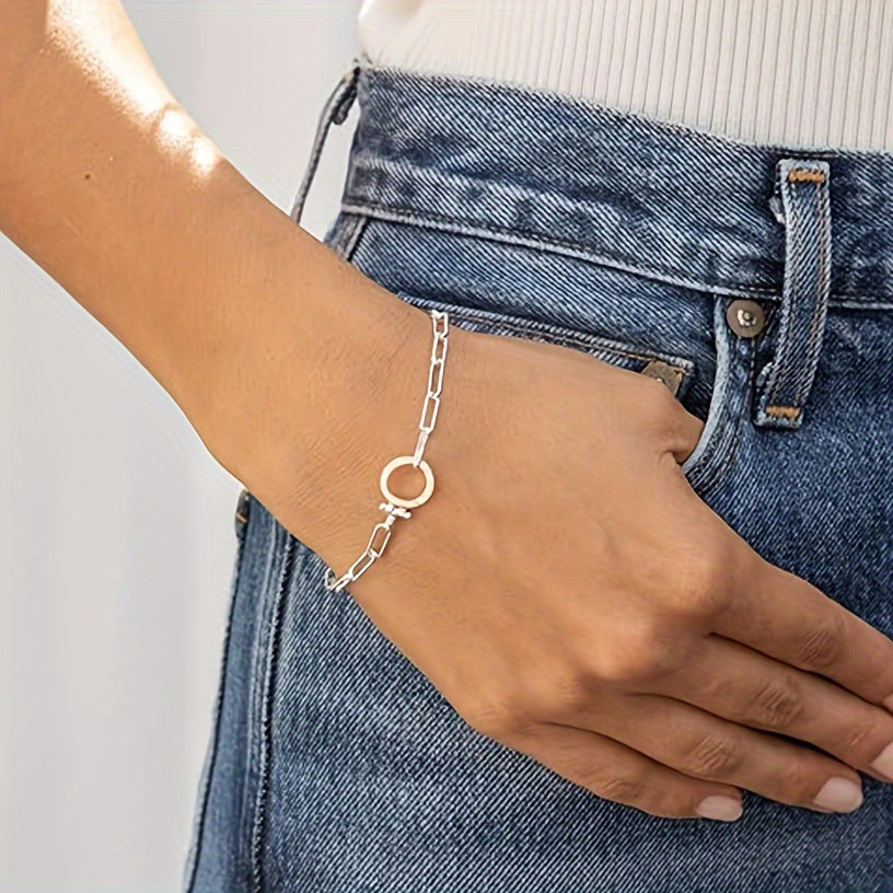 Bracelet maillons Parker en argent sterling 925 pour femme - Chaîne trombone avec boucle iconique, bracelet bohème élégant et luxueux, cadeau pour femme, maman, amie - Saint-Valentin, Noël, anniversaire
