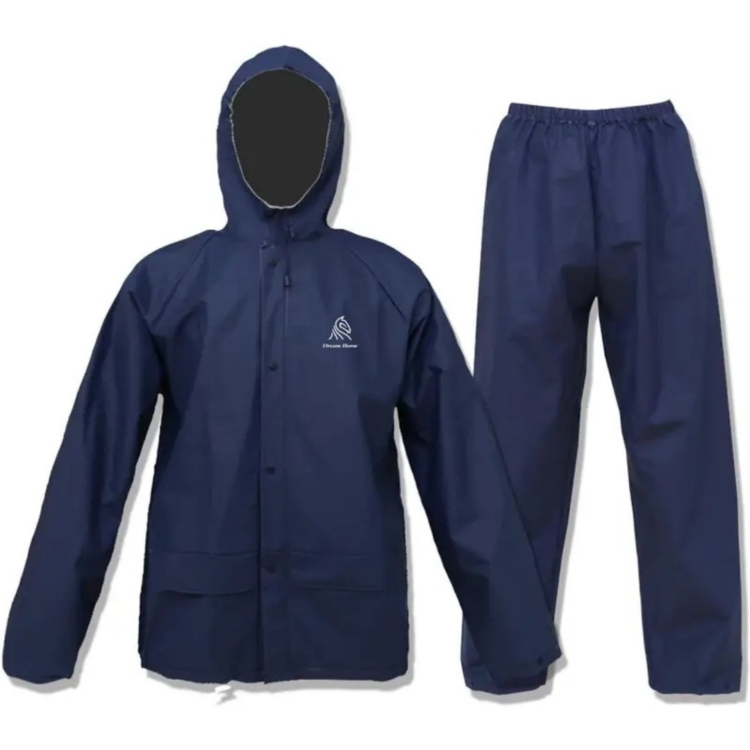 Ensemble de pluie imperméable pour hommes et femmes – Manteau de pluie léger et coupe-vent avec pantalon, équipement de pluie compact pour la randonnée, la pêche, le cyclisme et les sports de plein air, bleu marine, S-XXXL