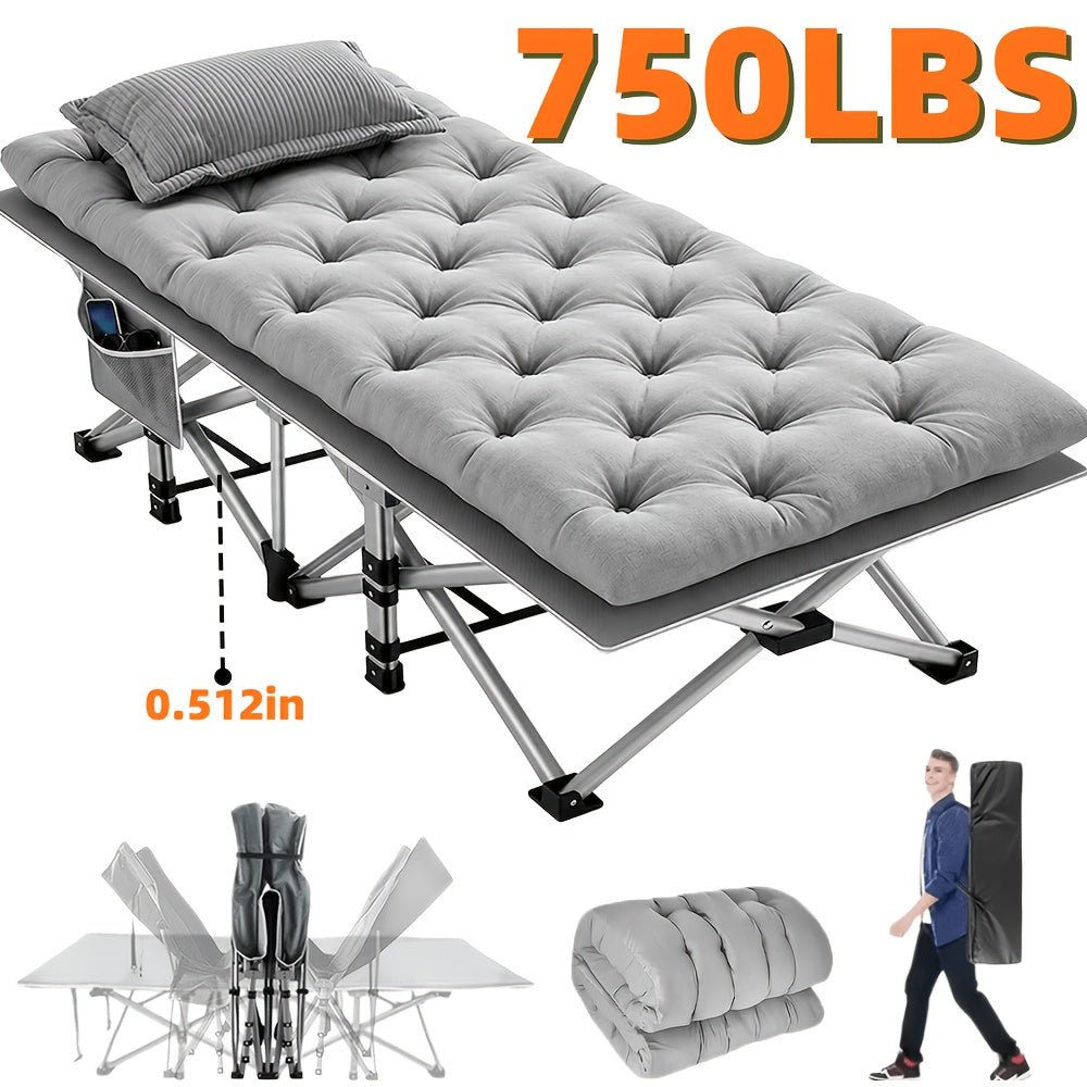 Lit pliant extra-large avec matelas – Lit de camp robuste de 170/190 cm, capacité de 340 kg, lit d'appoint pliable et portable pour adultes, voyage, camping, gris et noir