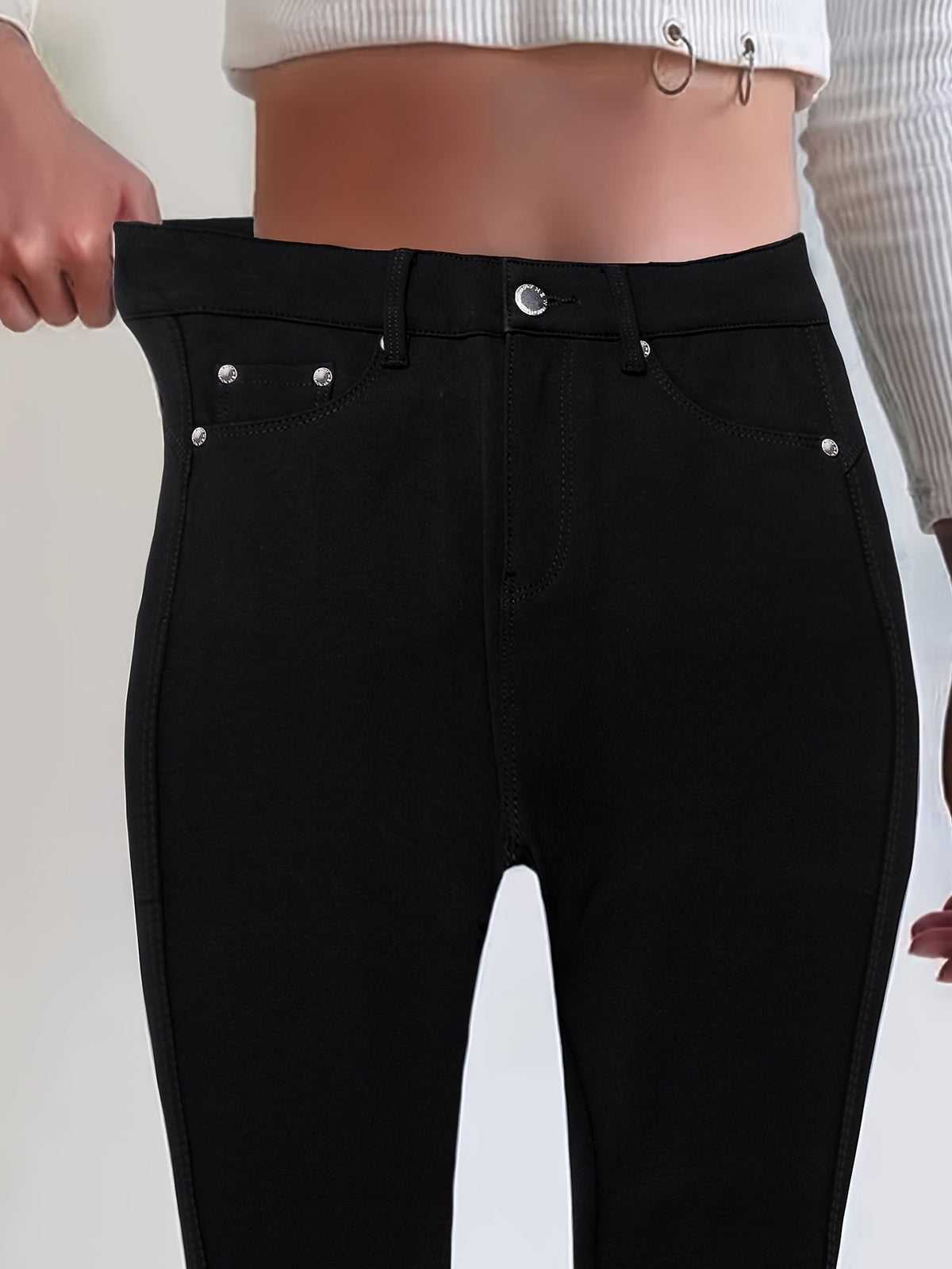 Jean skinny stretch taille haute pour femme, détail bouton en métal, style urbain, pantalon en jean coupe ajustée, 10 couleurs, S-XXL