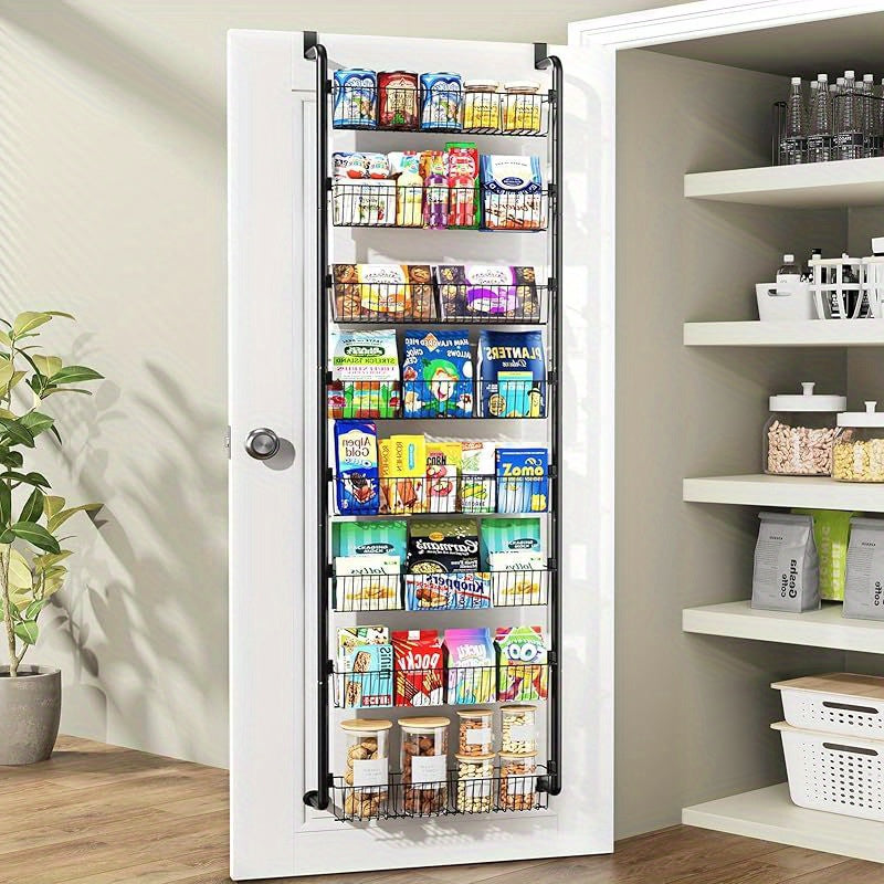 Organisateur de garde-manger suspendu sur porte, étagère à épices en métal à 8 et 6 niveaux – Rangement de cuisine pour porte de garde-manger, buanderie et salle de bain – Étagère à épices polyvalente en noir et blanc