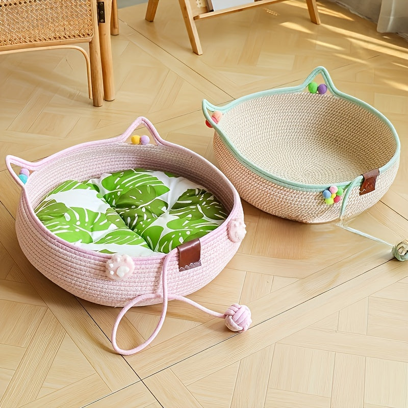 Griffoir et lit 2-en-1 pour chat avec balle de jeu – Tapis à gratter en carton durable et réutilisable, meuble pour chat au style naturel et peu encombrant pour chats d'intérieur, petits chiens et foyers multi-animaux