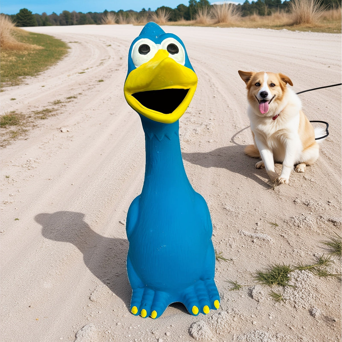 Jouet à mâcher grinçant pour chien en forme de poulet et de canard – Jouet sonore en latex durable pour chiens, sans pile, pour faire les dents et jouer de manière interactive avec les chiots et les chiens adultes, canard bleu et poulet vert