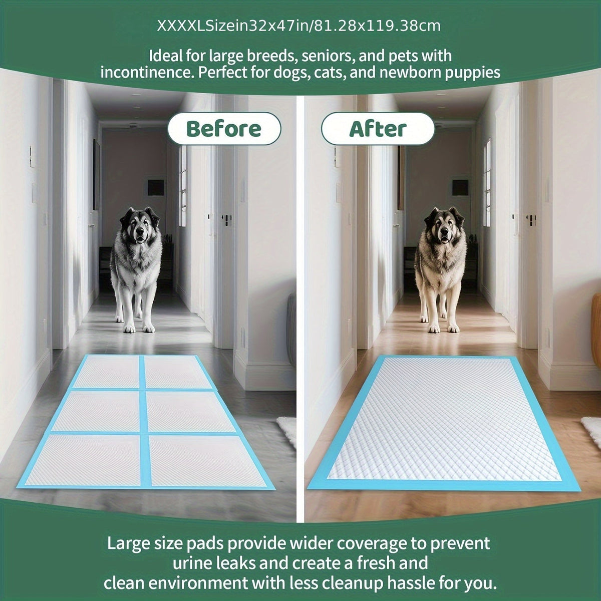 Tapis de propreté XXXL pour chiens, extra larges, 8 couches, super absorbants et anti-fuites – Alèses jetables pour chiots, idéales pour voitures, cages et canapés, tailles multiples 80x120 cm, 80x90 cm, 145x80 cm