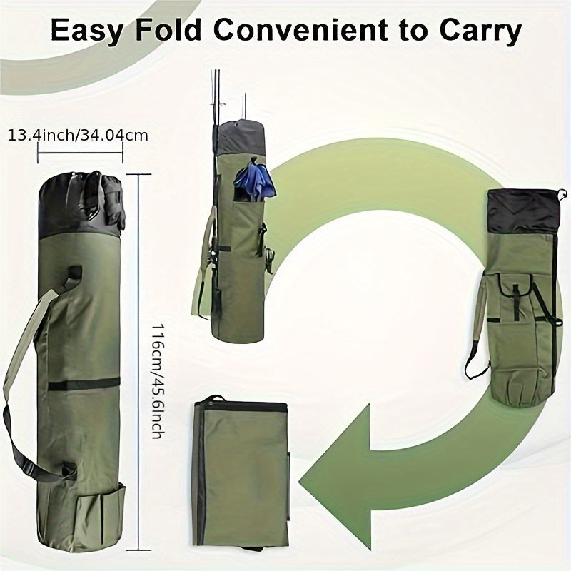 Sac de pêche grande capacité, pliable et durable, étui de transport multifonction pour cannes à pêche avec deux plombs, pouvant contenir plusieurs cannes, organisateur de matériel pour pêche en eau douce et en mer